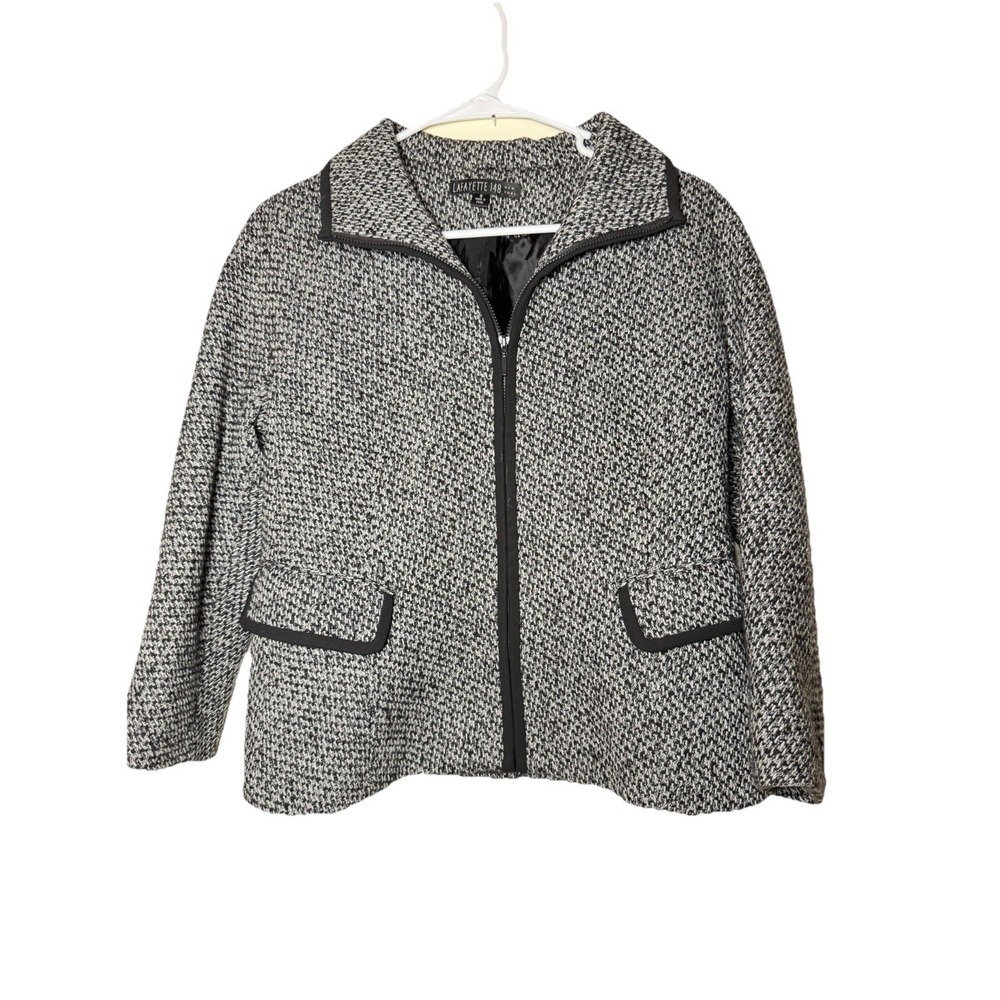 LAFAYETTE 148 tweed black white wool cashmere camel hair short jacket size 8